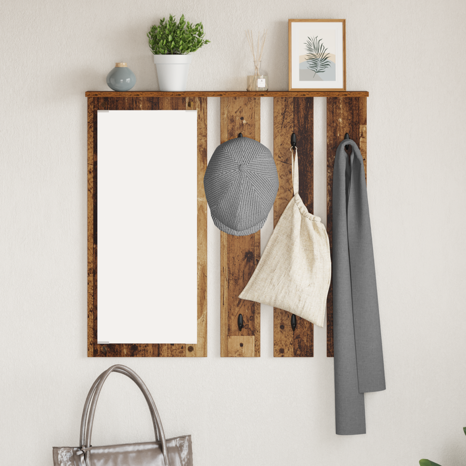 vidaXL Wandgemonteerde kapstok Oud hout 84 x 10 x 80 cm Bewerkt hout afbeelding 1