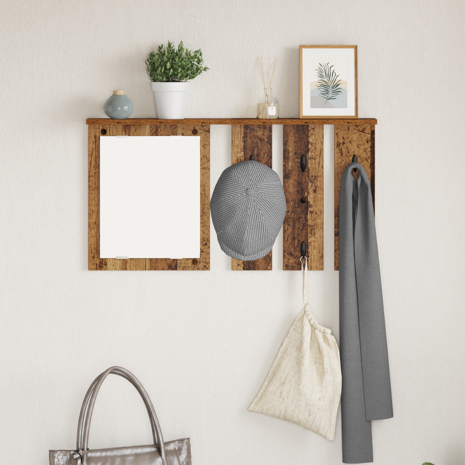 vidaXL Wandgemonteerde kapstok Oud hout 85 x 10 x 45 cm Bewerkt hout afbeelding 1