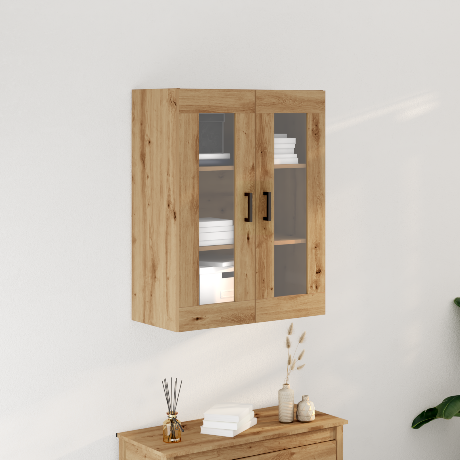 vidaXL Wandkast met glazen deuren 69,5x34x90 cm artisanaal eiken afbeelding 1