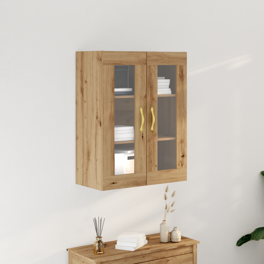 vidaXL Wandkast met glazen deuren 69,5x34x90 cm artisanaal eiken afbeelding 1
