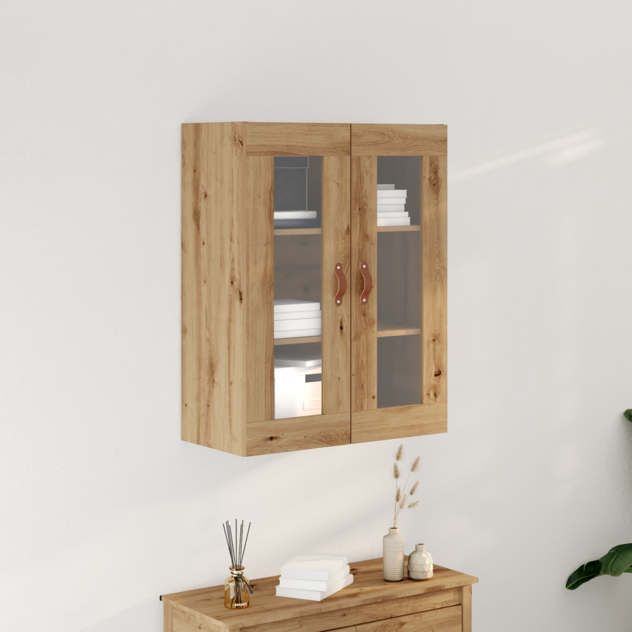 vidaXL Wandkast met glazen deuren 69,5x34x90 cm artisanaal eiken afbeelding 1