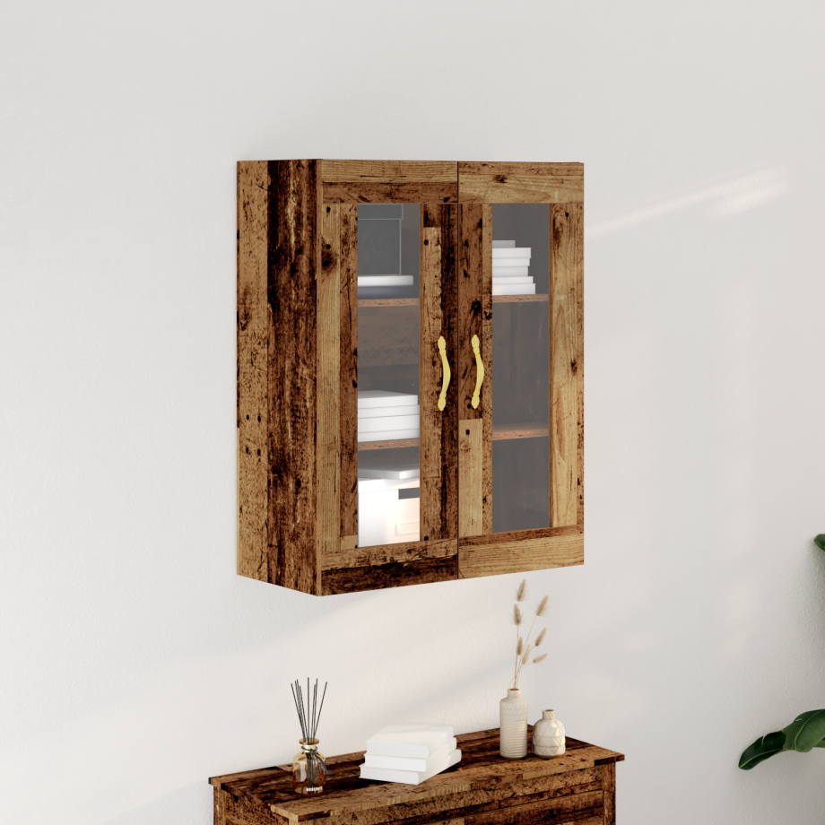 vidaXL Wandkast met glazen deuren 69,5x34x90 cm oud houtkleurig afbeelding 1