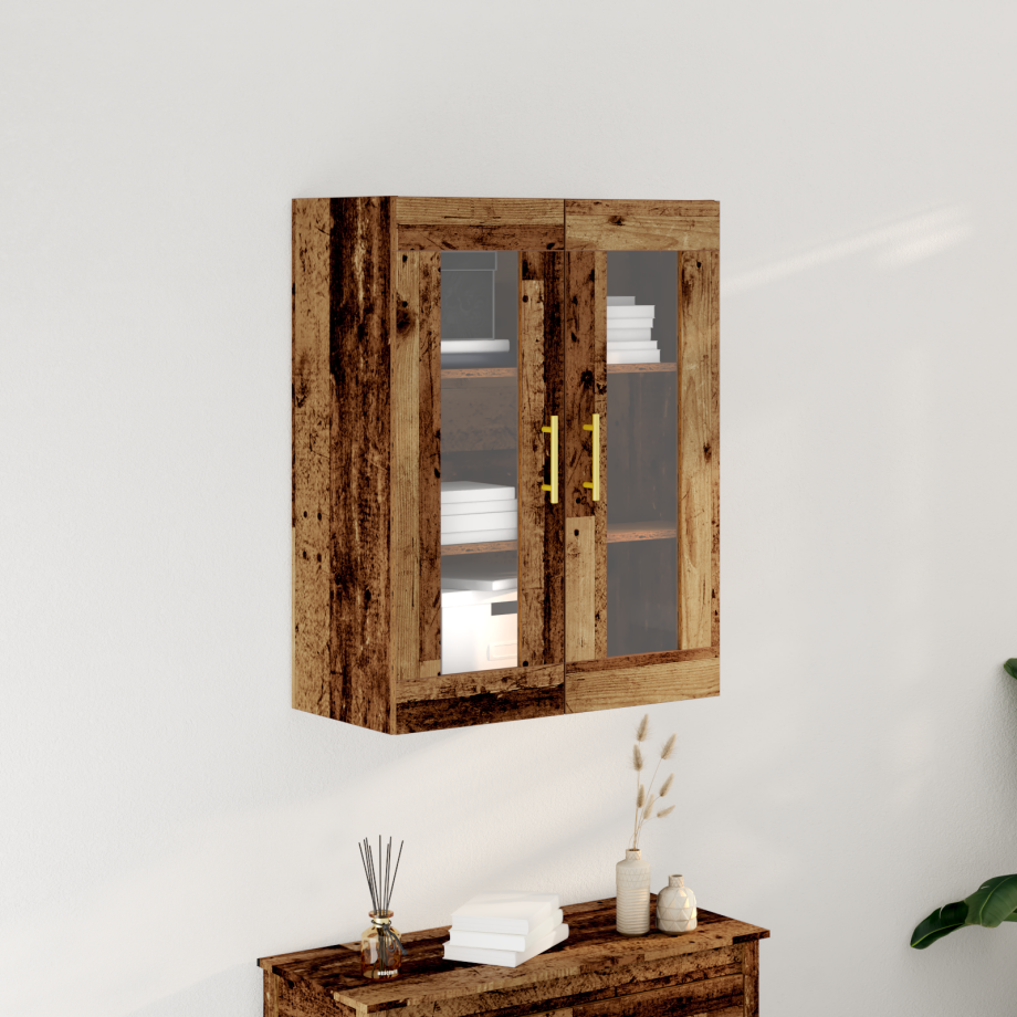 vidaXL Wandkast met glazen deuren 69,5x34x90 cm oud houtkleurig afbeelding 1