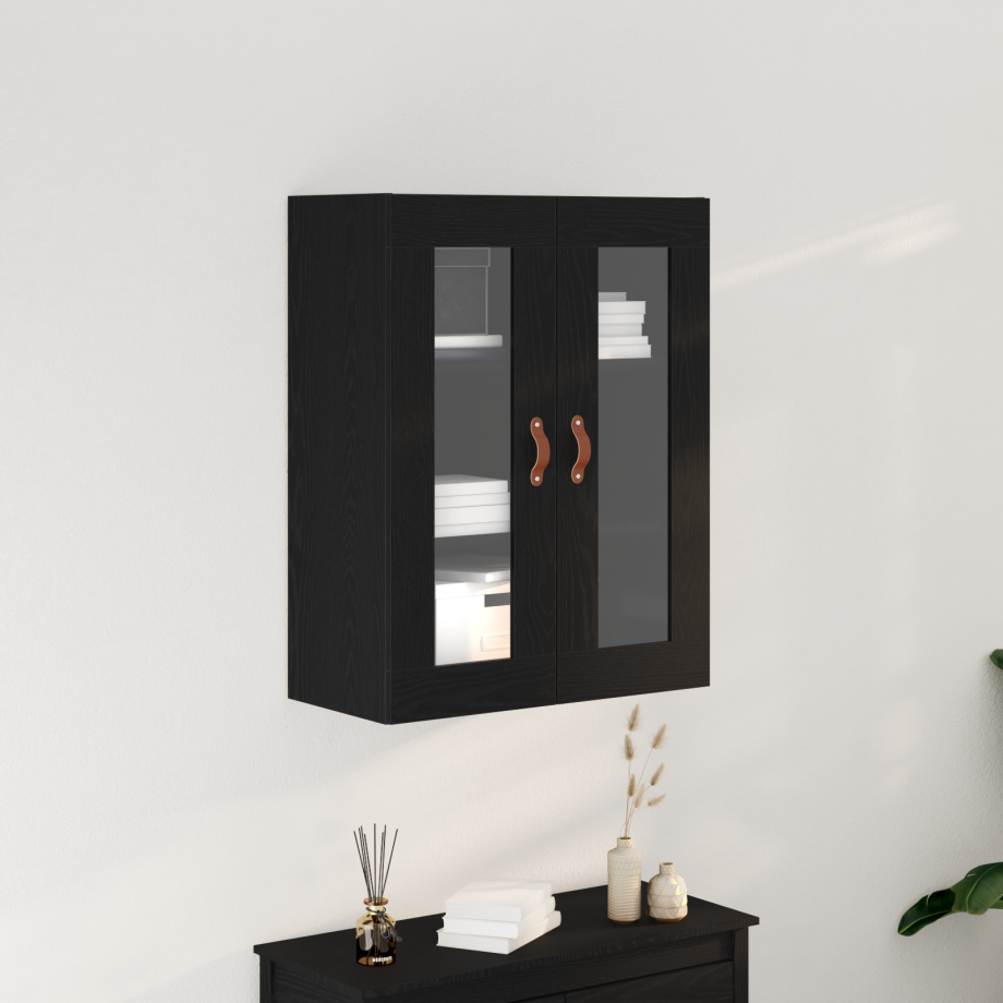 vidaXL Wandkast met glazen deuren 69,5x34x90 cm zwart eikenkleurig afbeelding 1