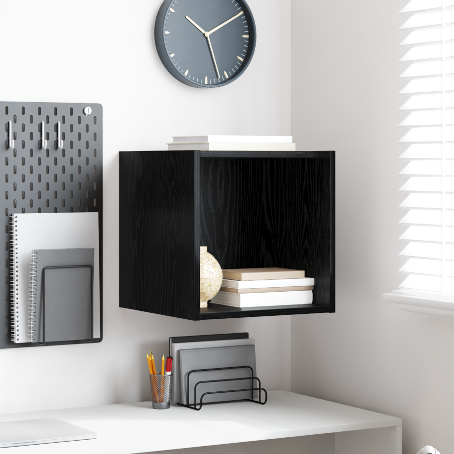 vidaXL Wandkast met plank Zwart Eiken 37 x 37 x 37 cm Bewerkt hout vidaXL Wandkast met plank Zwart Eiken 37 x 37 x 37 cm Bewerkt hout afbeelding 1