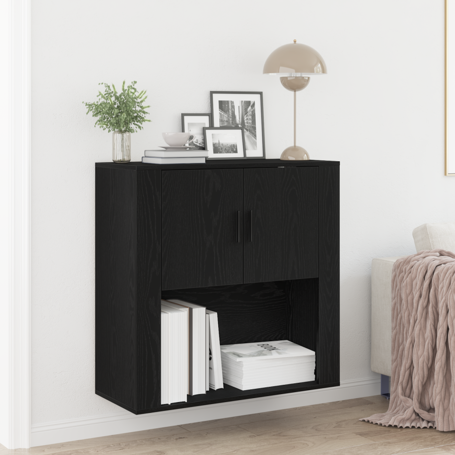 vidaXL Wandkast met plank Zwart eiken 80 x 33 x 80 cm Bewerkt hout afbeelding 1