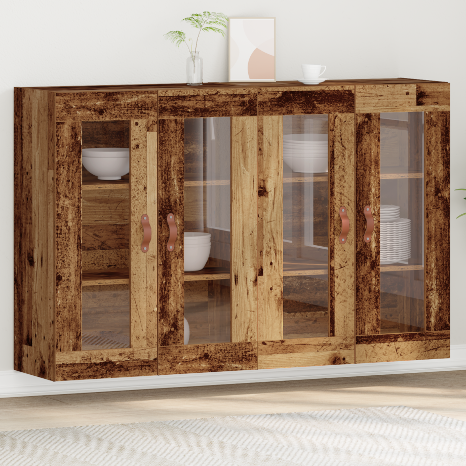 vidaXL Wandkasten 2 st 69,5x34x90 cm bewerkt hout oud houtkleurig afbeelding 1