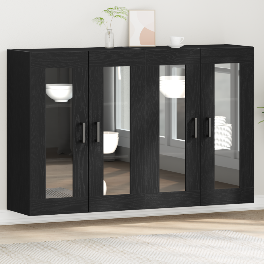 vidaXL Wandkasten 2 st 69,5x34x90 cm bewerkt hout zwart eikenkleurig afbeelding 1