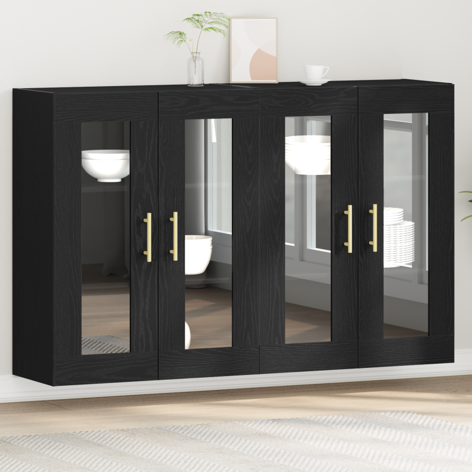 vidaXL Wandkasten 2 st 69,5x34x90 cm bewerkt hout zwart eikenkleurig afbeelding 1
