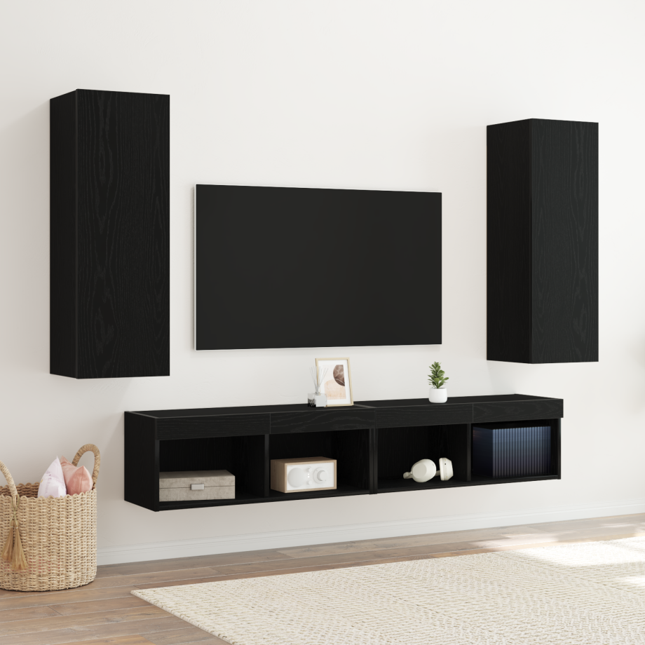 vidaXL Wand TV Kast 2 pcs Zwart Eiken 30,5 x 28,5 x 90 cm Bewerkt hout vidaXL Wand TV Kast 2 pcs Zwart Eiken 30,5 x 28,5 x 90 cm Bewerkt hout afbeelding 1
