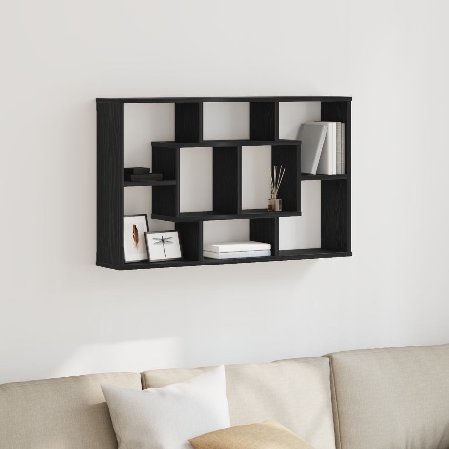 vidaXL Wandplank met plank Zwart Eiken 85 x 16 x 52,5 cm Bewerkt hout afbeelding 1