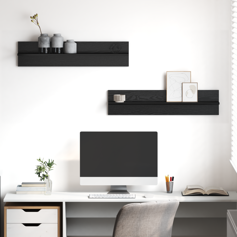 vidaXL Wandplank 2 pcs Zwart Eiken 80 x 11,5 x 18 cm Bewerkt hout afbeelding 1