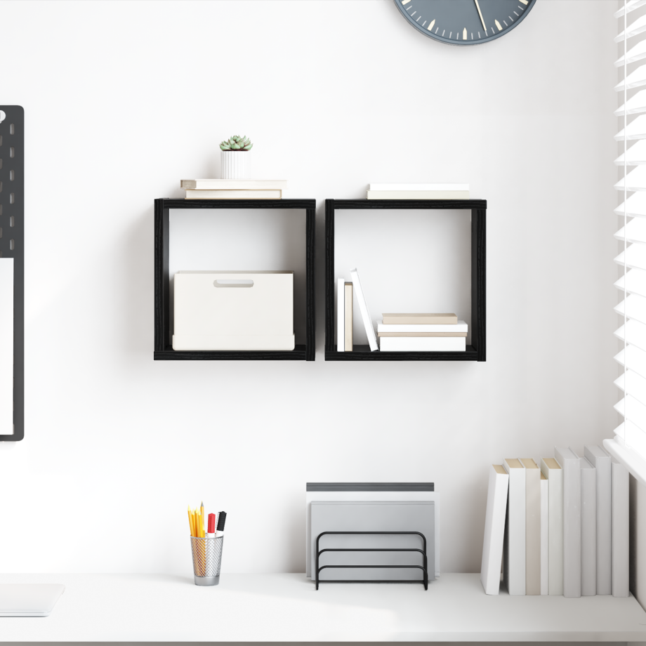 vidaXL Wandschappen met plank 2 pcs Zwart Eiken Bewerkt hout afbeelding 1