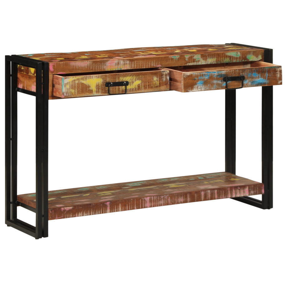 vidaXL Wandtafel 120x33x75 cm massief gerecycled hout meerkleurig afbeelding 1
