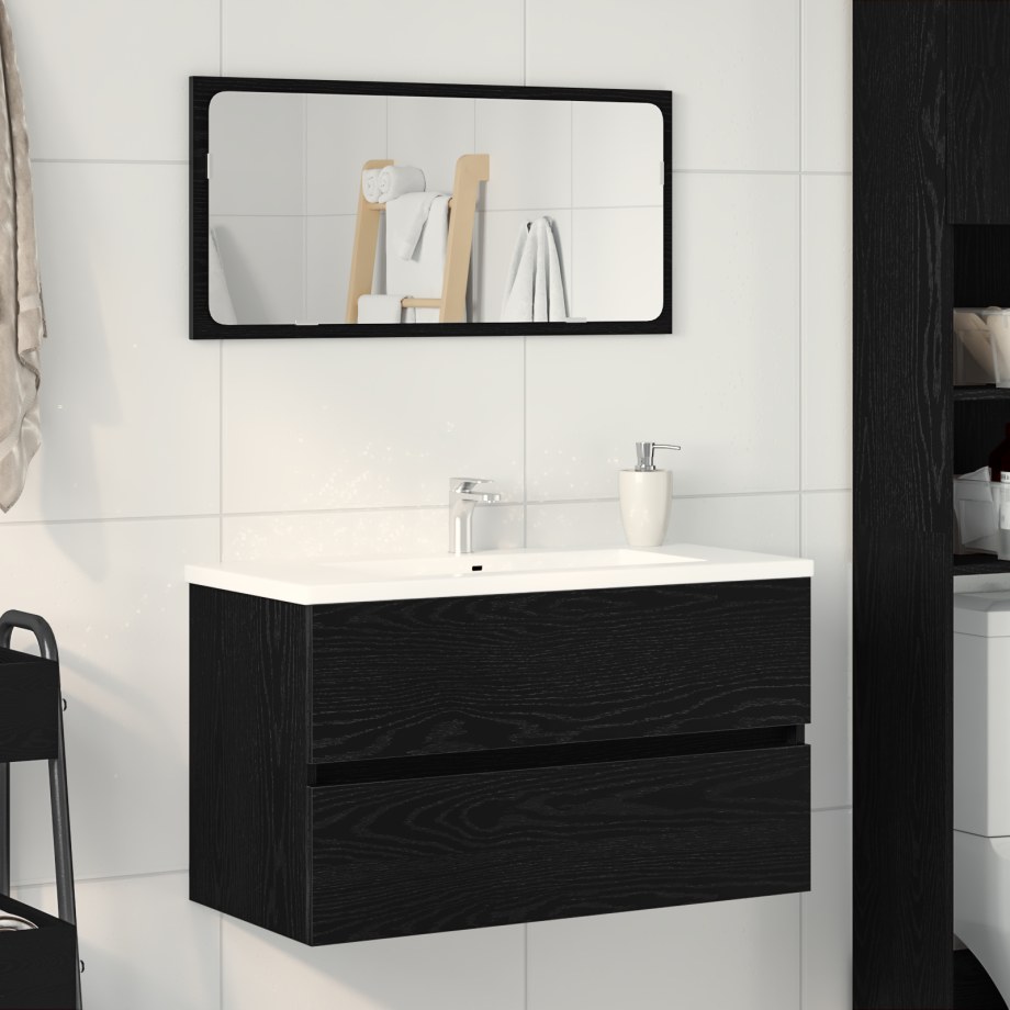 vidaXL Badkamertenk te kast Zwart Eiken 80 x 38,5 x 45 cm Bewerkt hout vidaXL Badkamertenk te kast Zwart Eiken 80 x 38,5 x 45 cm Bewerkt hout afbeelding 1