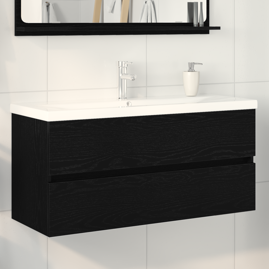 vidaXL Badkamertenk te kast Zwart Eiken 100 x 39 x 62 cm Bewerkt hout vidaXL Badkamertenk te kast Zwart Eiken 100 x 39 x 62 cm Bewerkt hout afbeelding 1