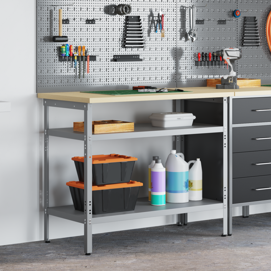 vidaXL Werktafel Grijs, 100x55x85 cm, Van Staal en Geengineerd Hout afbeelding 1