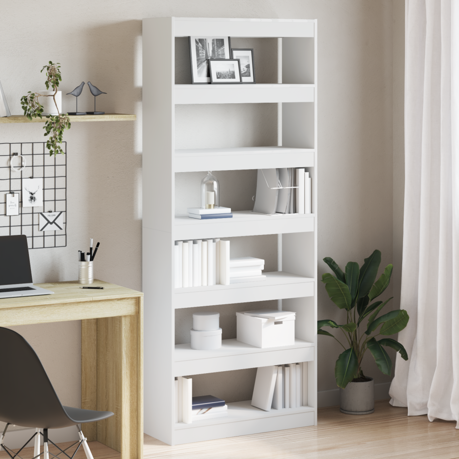 vidaXL Boekenkast met plank Wit 80 x 30 x 198 cm Bewerkt hout vidaXL Boekenkast met plank Wit 80 x 30 x 198 cm Bewerkt hout afbeelding 1