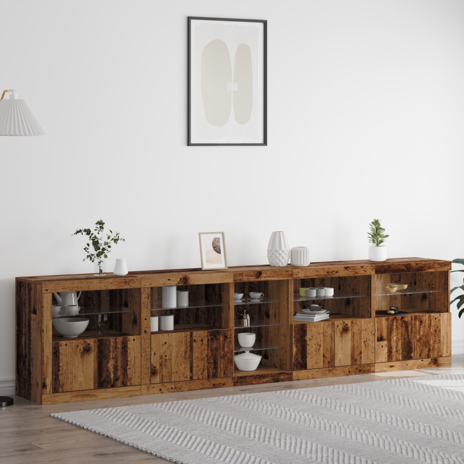 vidaXL LED Sideboard Oudhout 283 x 37 x 67 cm Bewerkt hout afbeelding 1