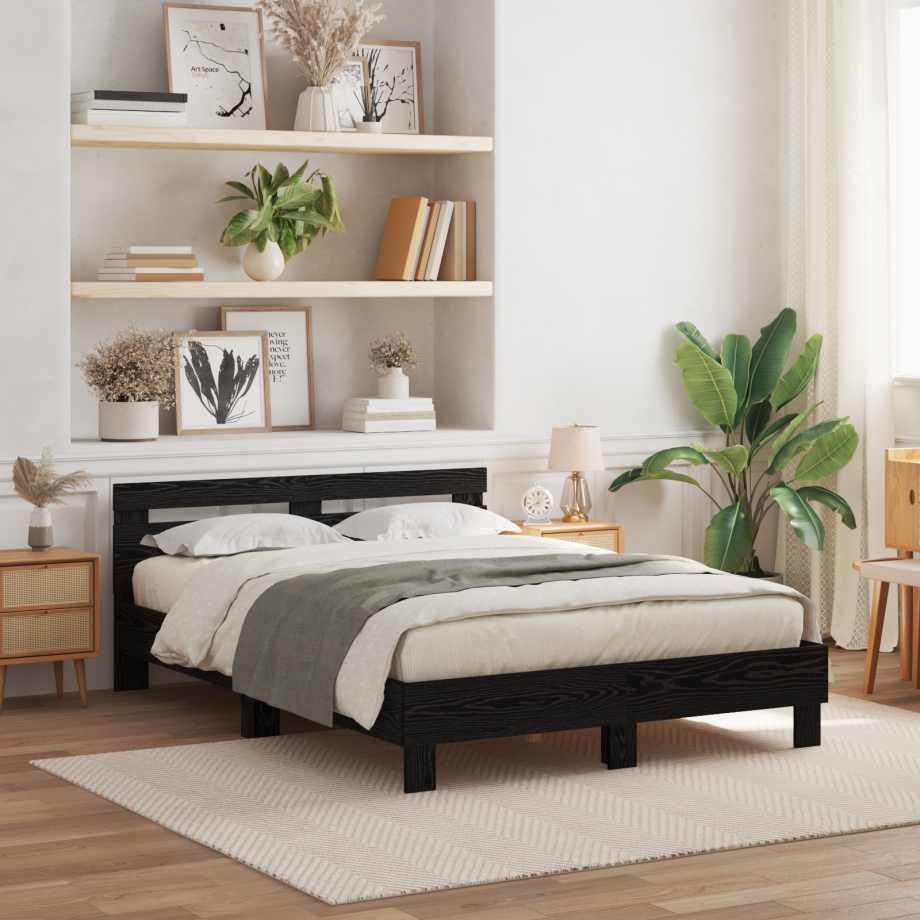 vidaXL Zwart Eiken Bedframe Zwart Eiken Massief Eikenhout 140 x 200 cm afbeelding 1