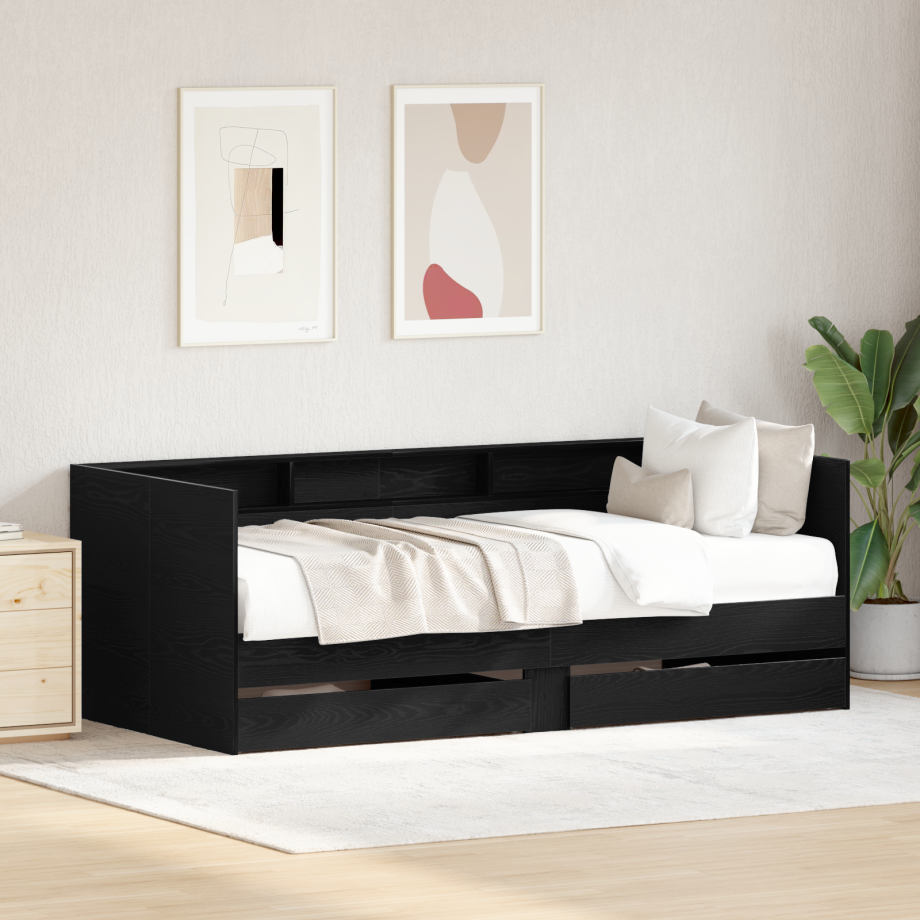 vidaXL Zwart Eiken Ladebed met Lades Zwart eiken Bewerkt hout 90 x 200 cm afbeelding 1