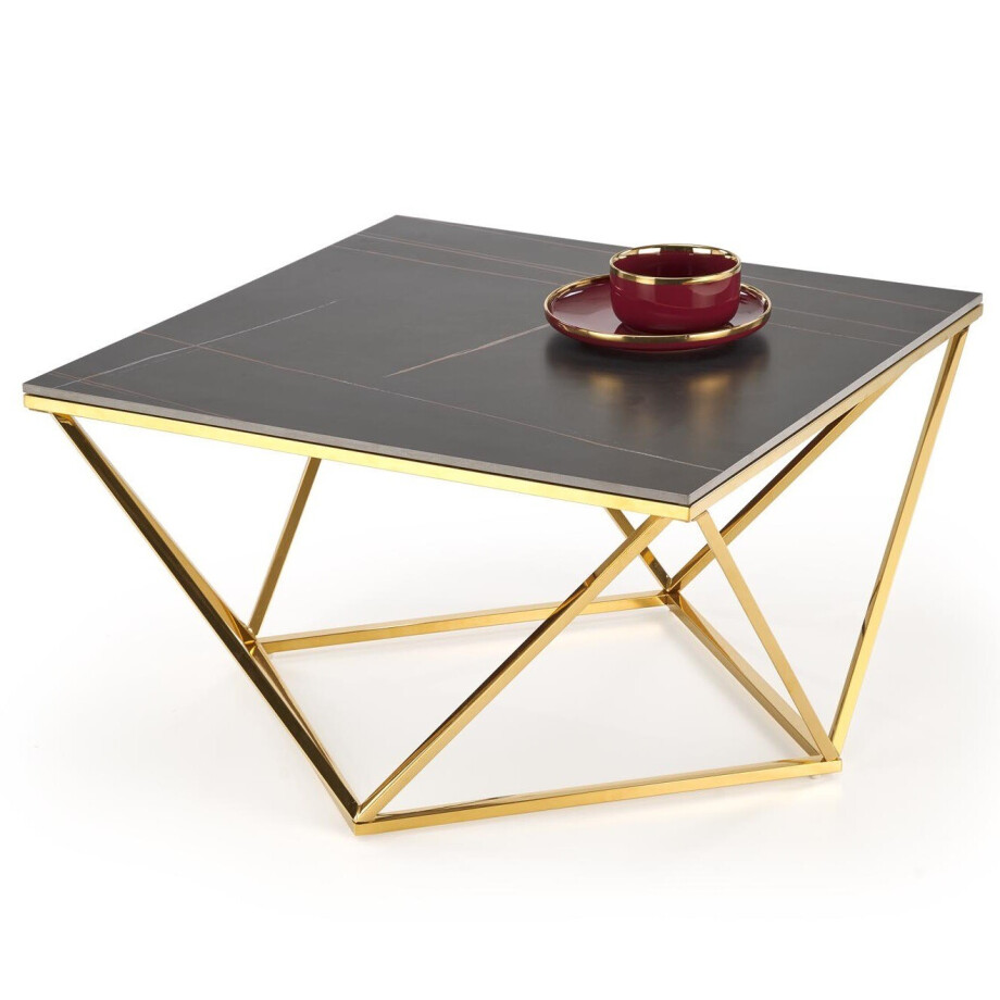 Vierkant salontafel Felicia 80 cm marmer zwart met goud Vierkant salontafel Felicia 80 cm marmer zwart met goud afbeelding 1