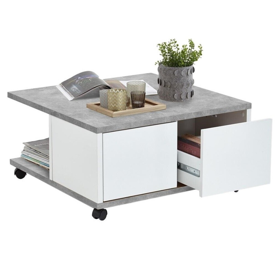 Vierkant salontafel Twin 70x70 breed in grijs beton met wit afbeelding 1