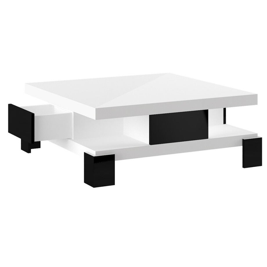 Vierkante Salontafel Salina hoogglans wit/zwart afbeelding 1