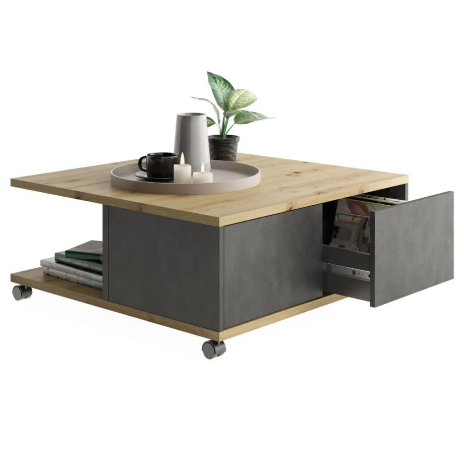 Vierkante salontafel Twin eiken met antraciet Vierkante salontafel Twin eiken met antraciet afbeelding 1