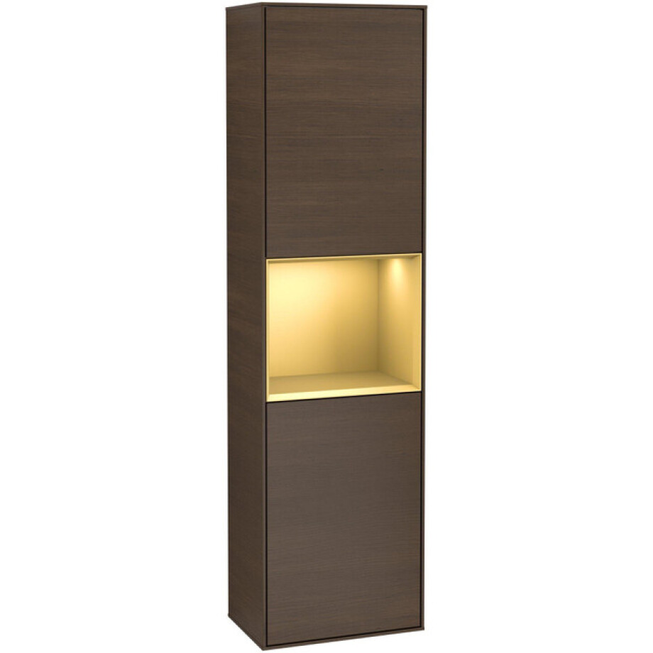 Villeroy & Boch Finion Hoge kast - met verlichting - 2 deuren - 418 x 1516 x 270 mm - Walnut Veneer / Gold Matt Lacquer f460hfgn afbeelding 1