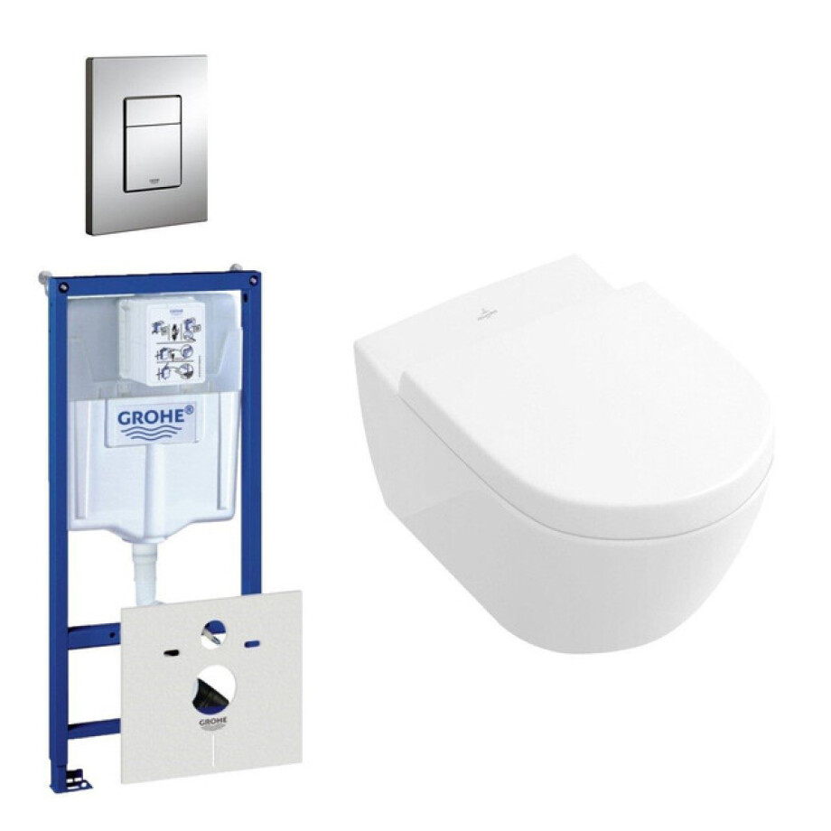 Villeroy & Boch Subway 2.0 compact toiletset bestaande uit inbouwreservoir, toiletpot, toiletzitting en bedieningsplaat mat chroom 0720002/0729205/1024232/1025456/ afbeelding 1