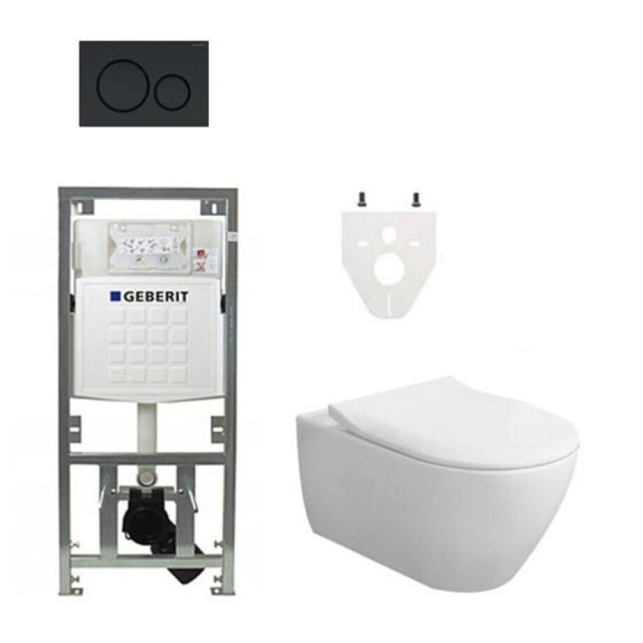 Villeroy & Boch Subway 2.0 DirectFlush CeramicPlus toiletset slimseat zitting met Geberit reservoir en bedieningsplaat mat zwart 0701131/GA26033/GA91964/SW420200 afbeelding 1