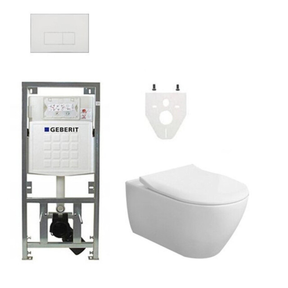 Villeroy & Boch Subway 2.0 DirectFlush CeramicPlus toiletset slimseat zitting met Geberit reservoir en bedieningsplaat met rechthoekige knoppen wit 0701131/SW706187/ga26033/ga91964/ afbeelding 1