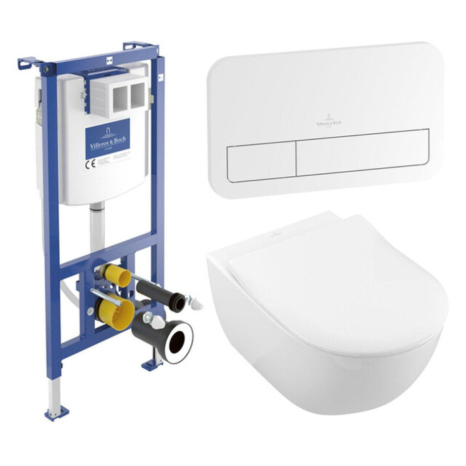 Villeroy & Boch Subway 2.0 pack wandcloset - directflush - diepspoel - slimseat zitting softclose & quickrelease - met inbouwreservoir - bedieningsplaat wit glans - wit 92242700 / 92249068 / 5614R201 afbeelding 1