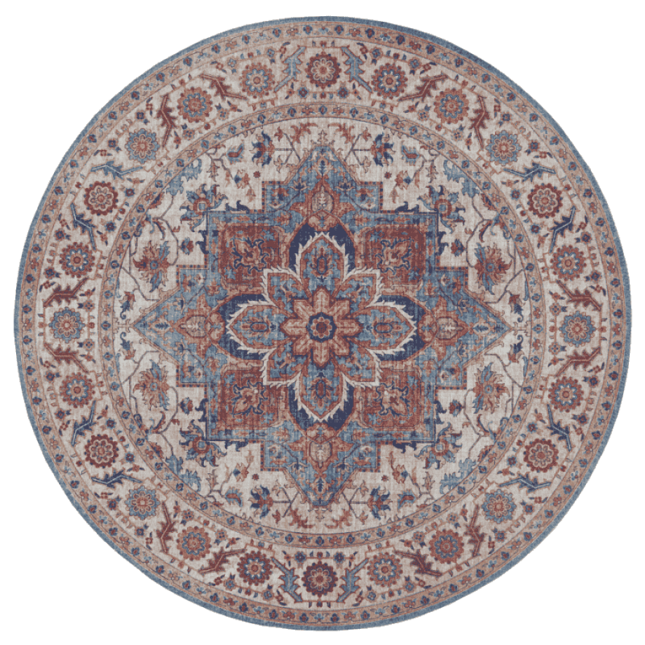 Vintage Vloerkleed Anthea Rond - Creme Blauw Xcm - - Dekbed-Discounter.nl afbeelding 