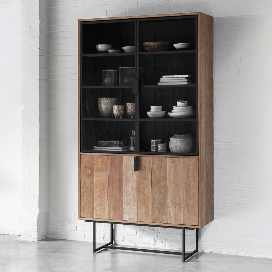 DTP Home Vitrinekast 'Odeon' Teakhout, 220 x 120cm DTP Home Vitrinekast 'Odeon' Teakhout, 220 x 120cm afbeelding 1