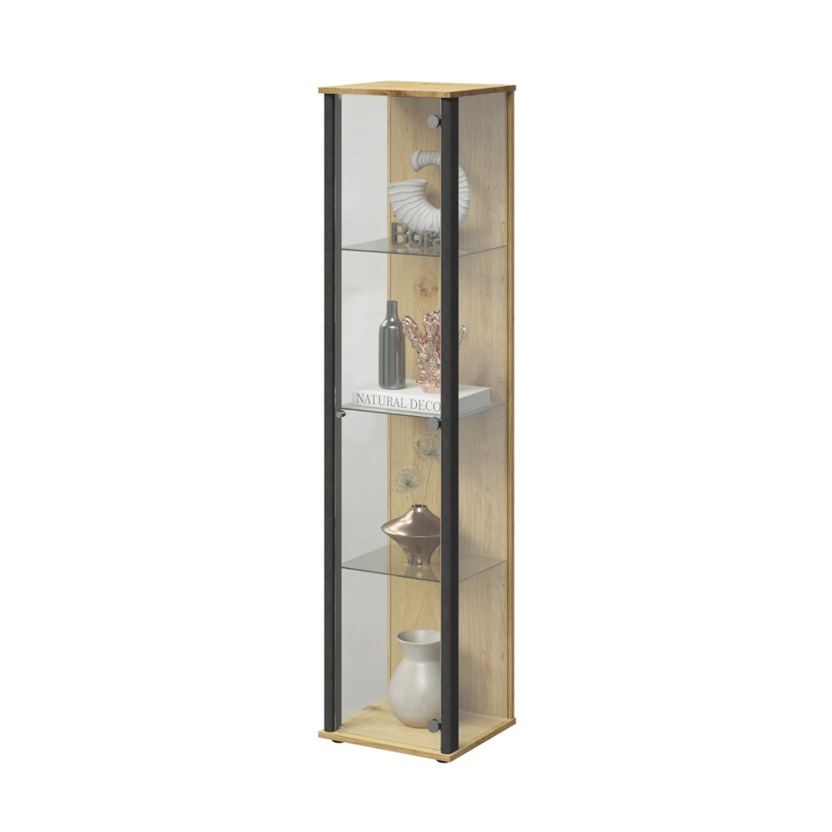 Vitrinekast Bora 1 Deurs 170 cm hoog in artisan eiken en matera Vitrinekast Bora 1 Deurs 170 cm hoog in artisan eiken en matera afbeelding 1