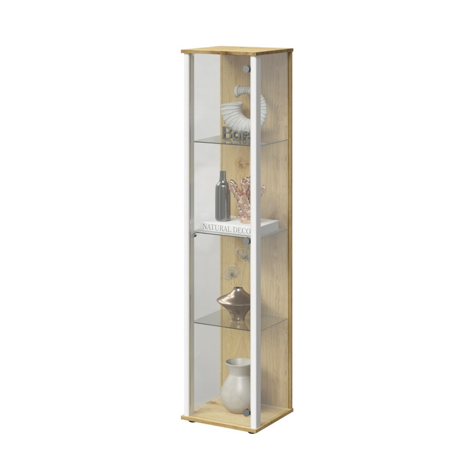 Vitrinekast Bora 1 Deurs 170 cm hoog in artisan eiken en wit Vitrinekast Bora 1 Deurs 170 cm hoog in artisan eiken en wit afbeelding 1
