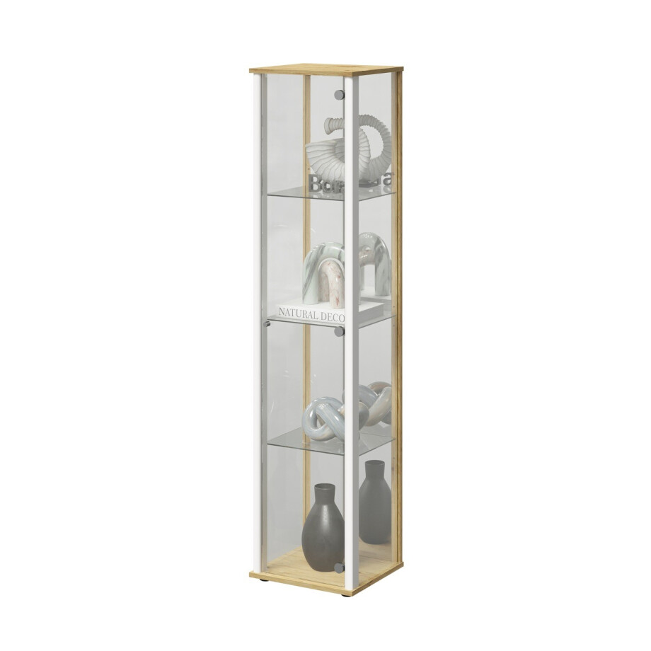 Vitrinekast Bora 1 Deurs met spiegel 170 cm hoog in artisan eiken met wit Vitrinekast Bora 1 Deurs met spiegel 170 cm hoog in artisan eiken met wit afbeelding 1