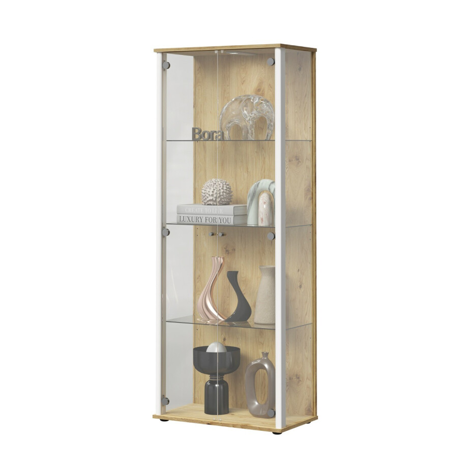 Vitrinekast Bora 2 Deurs 170 cm hoog in artisan eiken met wit afbeelding 1