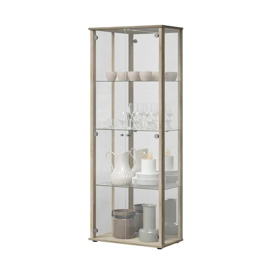 Vitrinekast Bora 3 Deurs 170 cm hoog met spiegel in sonoma eiken Vitrinekast Bora 3 Deurs 170 cm hoog met spiegel in sonoma eiken afbeelding 1