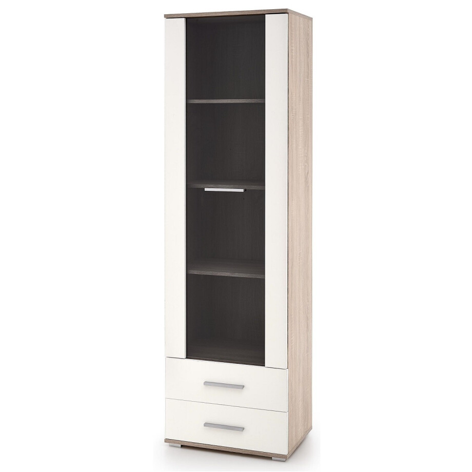Vitrinekast Lima 60 cm breed in sonoma eiken met hoogglans wit Vitrinekast Lima 60 cm breed in sonoma eiken met hoogglans wit afbeelding 1