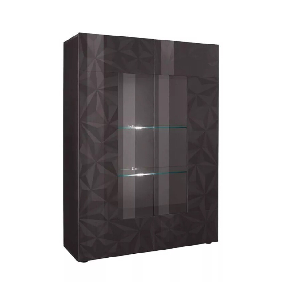 Vitrinekast Prisma 166 cm hoog in hoogglans antraciet afbeelding 1