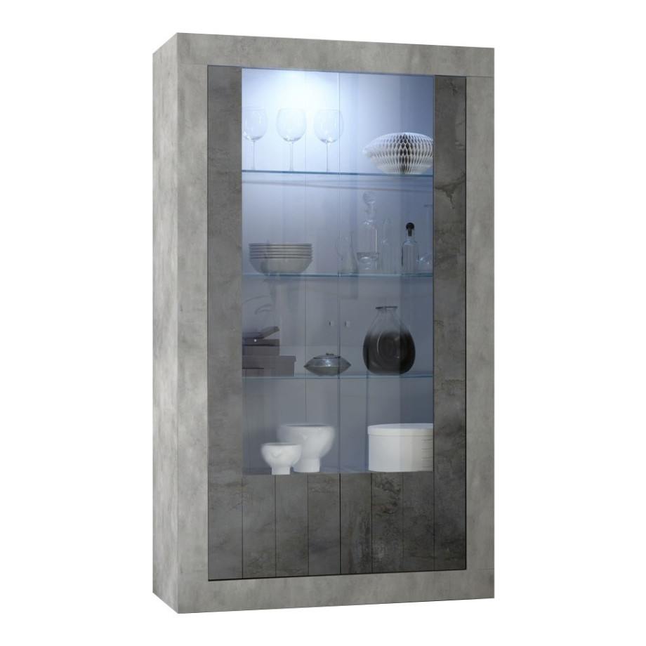 Vitrinekast Urbino 190 cm hoog in grijs beton met oxid afbeelding 1