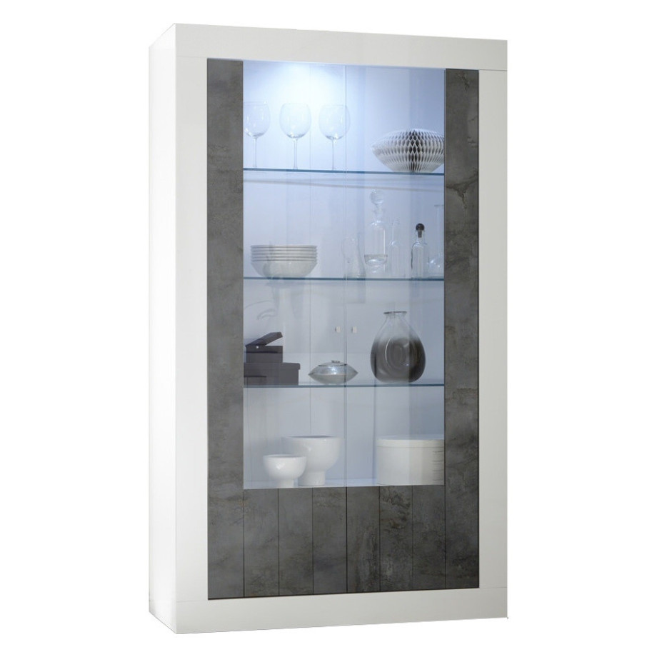 Vitrinekast Urbino 190 cm hoog in hoogglans wit met oxid afbeelding 1