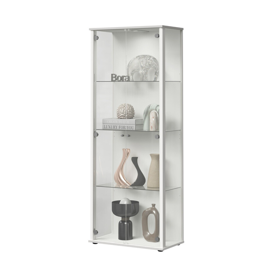 Vitrinekast Bora 2 Deurs 170 cm hoog in wit afbeelding 1