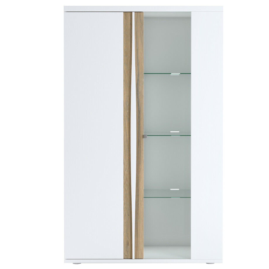 Vitrinekast Insta 180x110 cm hoogglans wit met eiken Vitrinekast Insta 180x110 cm hoogglans wit met eiken afbeelding 1