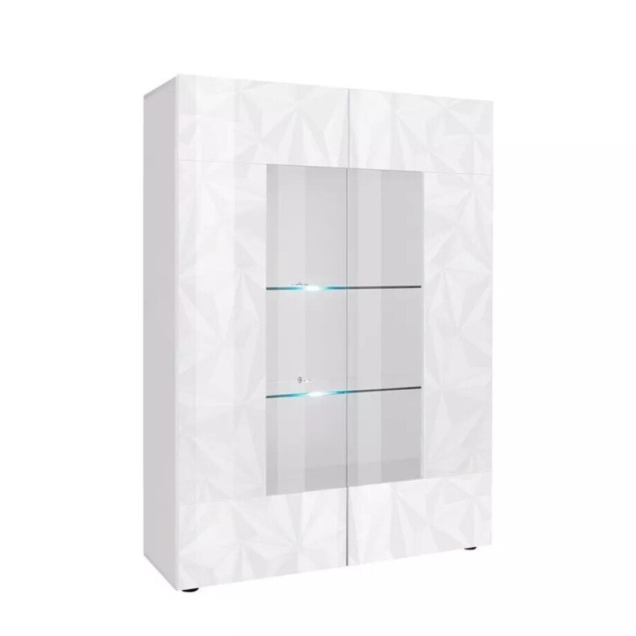 Vitrinekast Prisma 166 cm hoog in hoogglans wit Vitrinekast Prisma 166 cm hoog in hoogglans wit afbeelding 1