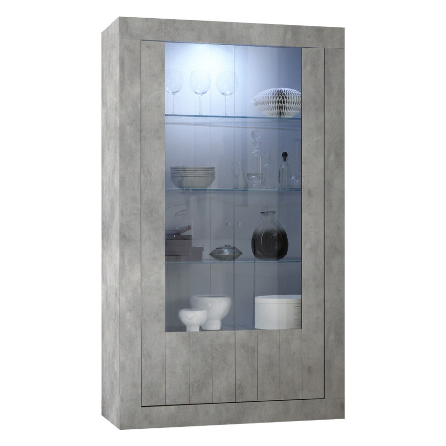 Vitrinekast Urbino 190 cm hoog in grijs beton afbeelding 1
