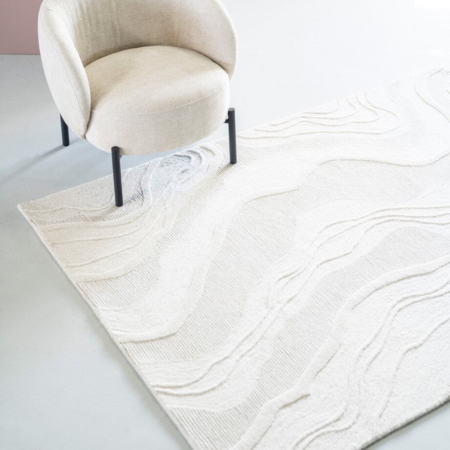 By-Boo Vloerkleed 'Soil' Wol, 160 x 230cm, kleur Off White By-Boo Vloerkleed 'Soil' Wol, 160 x 230cm, kleur Off White afbeelding 1